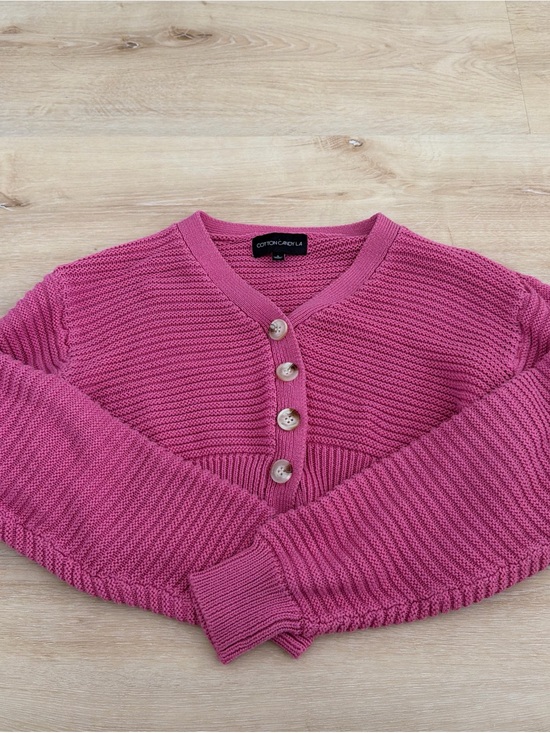 Cotton Candy Sweaters - Cotton Candy Women's Raspberry Pink V‑Neck Button-Up Knit Sweater